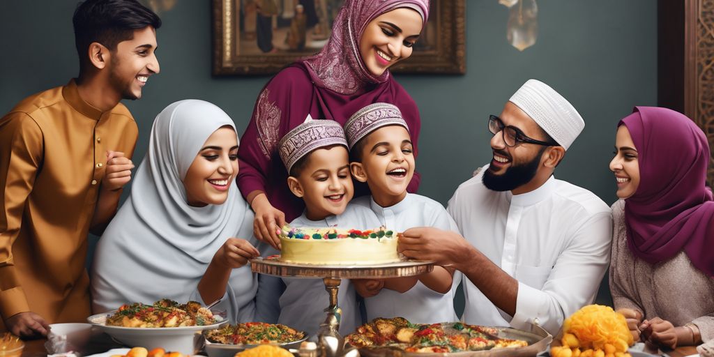 Muslim family celebrating together